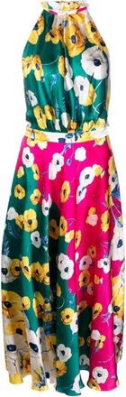 Raquel Diniz Blossom-print halterneck dress - women - Silk - 40 - Pink