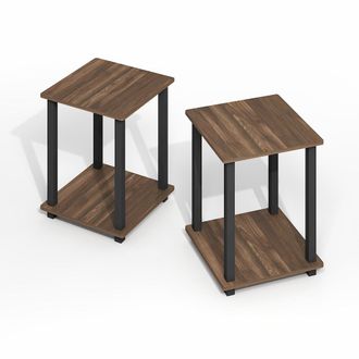 Furinno Simplistic End Table, Set of Two, Brown Walnut/Black