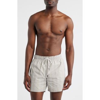 Bugatchi Cruz Geo Print Swim Trunks in Desert at Nordstrom, Size X-Large