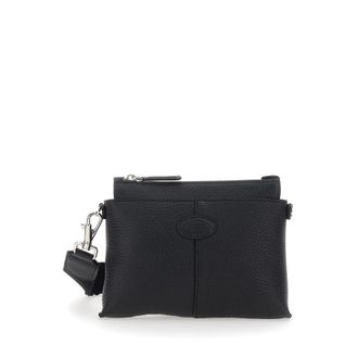 Tod's TodS Black Clutch With Removable Shoulder Strap And Embossed Logo On The Front In Grained Leather Man