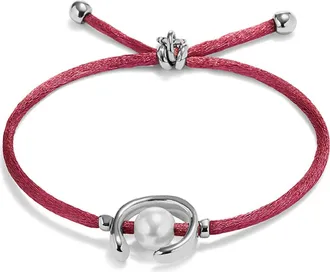 UNOde50 Mauve Thread Bracelet with Pearl Shell Trimmings Plated in Sterling Silver at Nordstrom, Size Medium