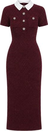 Self Portrait BORDEAUX TEXTURED KNIT MIDI DRESS - Self-portrait - Woman