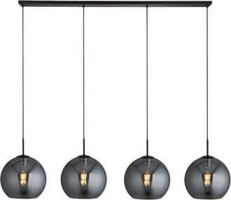 Searchlight Amsterdam - 4 persianas redondas de cristal ahumado con colgante de barra negra mate clara - Searchlight