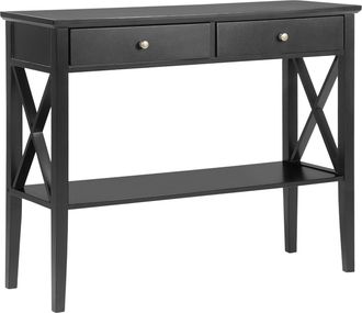 Beliani Mesa Consola Negra 2 Cajones Pasillo 80 Cm Dise&ntilde;o Retro Avenue
