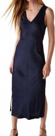 Michael Stars Randi Satin V Neck Midi Dress In Nocturnal