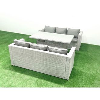 Fimous Fimous - Rattan Garden Furniture Set 6 Seater Outdoor Sofa Set with Dining Table Light Grey Mixed