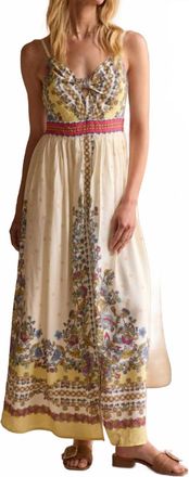 Skies Are Blue Clothing Sleeveless Border Print Midi Dress In Biege Multi