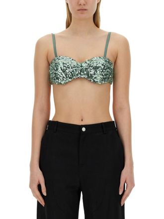 Moschino Light Blue Embellished Scoop Neck Top