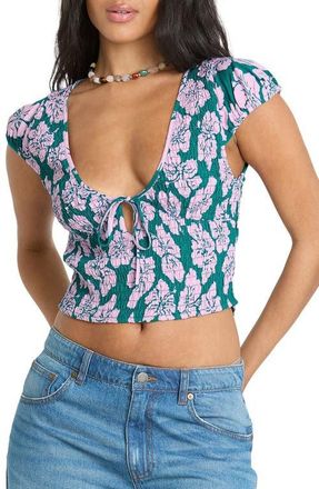 Billabong Crush on You Floral Smocked Top in Deep Lagoon at Nordstrom, Size Large