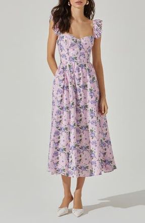 ASTR the Label Wedelia Floral Print A-Line Dress in Purple Floral at Nordstrom Rack, Size X-Small
