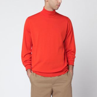 John Smedley Orange Wool Turtleneck Sweater