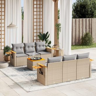 vidaXL Vidaxl - Set Sof&aacute;s De Jard&iacute;n 7 Piezas Y Cojines Rat&aacute;n Sint&eacute;tico Beige