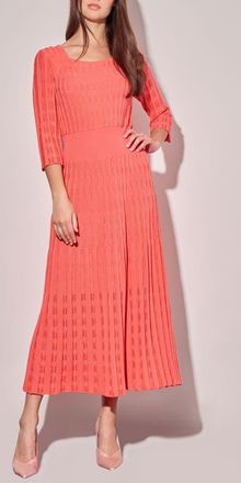 Ming Wang Linear Pointelle Knit A-Line Midi Dress in Sunkist Coral at Nordstrom, Size X-Large