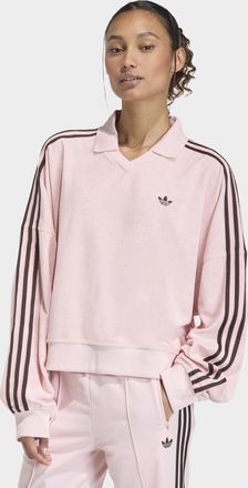 adidas Poloshirt ADIDAS ORIGINALS TERRY TOWEL V NECK LONG SLEEVES, Damen, Gr. XL, sandy pink, Obermaterial: 75% Baumwolle, 25% Polyester, V-Ausschnitt, Shirt