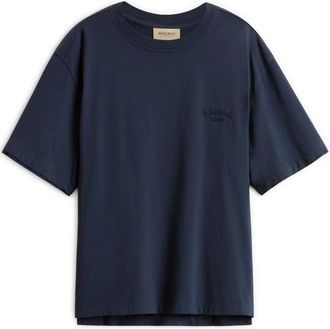 Woolrich logo-embroidered T-shirt - women - Cotton - S - Blue