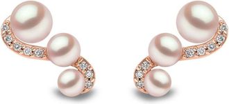 Yoko London 18kt rose gold Sleek Akoya pearl and diamond earrings - women - 18kt Rose Gold - One Size - Pink