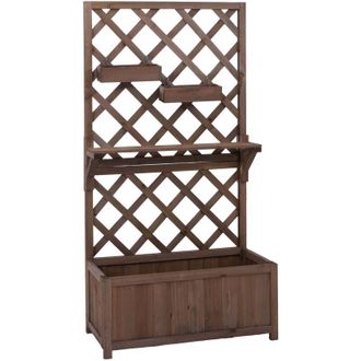 Hhg [nunca Usado] Maceta Elevada Hhg-658, Jardinera/maceta, Enrejado, Soporte Para Plantas, Estante, Macetas Colgantes, Madera Mvg 135 X 70 X 30 Cm, Marr&oacute;