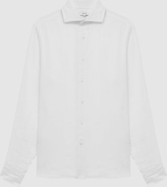 Reiss White Linen Button-through Shirt, Xxx- Resort & Holiday Wear