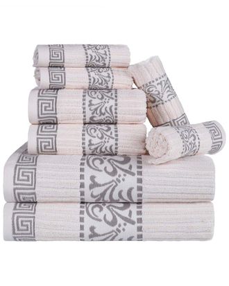 Superior Athens Cotton 8pc Towel Set with Greek Scroll & Floral Pattern