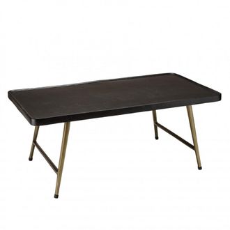 Macabane Mesa de centro de aluminio rectangular negro con patas doradas