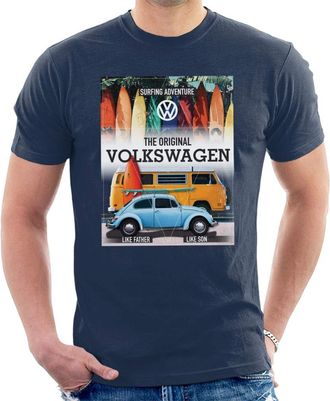 Volkswagen Surfing Adventure Beetle & Camper Mens T-Shirt Navy Blue