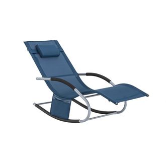 SoBuy Tumbona Mecedora Con Almohada Y Bolsillo Lateral Estructura De Hierro Malla Transpirable Teslin C&oacute;modo Soporta Hasta 150 Kg Color Azul Marino 63 X 150