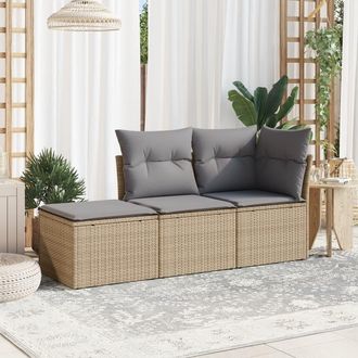 vidaXL Juego De Sof&aacute;s De Jard&iacute;n Con Cojines Beige 3 Pzas Rat&aacute;n Pe Vidaxl