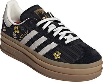 adidas Gazelle Bold Platform Sneaker in Black/White/Eqt Yellow at Nordstrom, Size 10.5