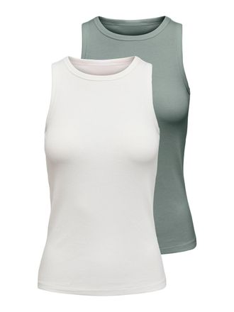 Only Tanktop ONLY ONLSALLY TANK TOP 2 PACK CS JRS, Damen, Gr. XL, jadeite pack:hellwei&szlig;, Jersey, Obermaterial: 95% Baumwolle, 5% Elasthan, unifarben, slim 