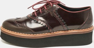 Tod's Tods Burgundy Brogue Leather Platform Lace Up Oxfords