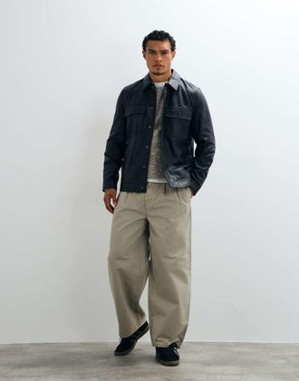 Asos Giacca Harrington in pelle nera-Nero