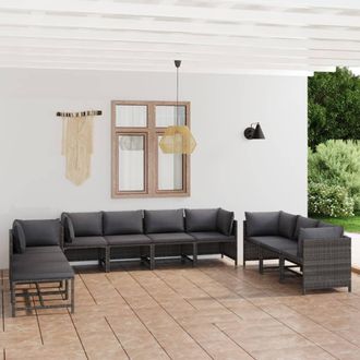 vidaXL Set De Muebles De Jard&iacute;n 10 Pzas Y Cojines Rat&aacute;n Sint&eacute;tico Gris Vidaxl