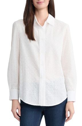 Jones New York Eyelet Front Button Shirt in Natural White at Nordstrom, Size X-Large P