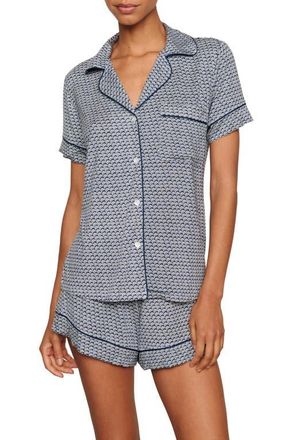 Eberjey Gisele Printed Relaxed Jersey Knit Short Pajamas in Seashell Navy/Navy at Nordstrom, Size X-Large