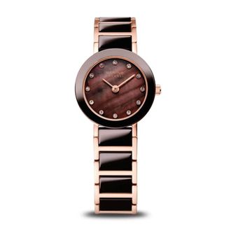 Bering Dames keramisch horloge 22 mm armband roestvrijstalen band met keramische elementen ros&eacute;goud 11422-765 - Dames - Horloges - Bruin - ONE Size - Accesso