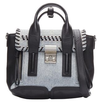 3.1 Phillip Lim Pashli washed blue denim whipstitch black leather crossbody bag