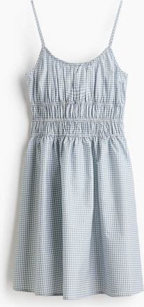 H&M Baumwollkleid mit Bindetr&auml;gern - Hellblau/Gingham-Karo