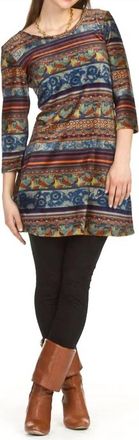 Papillon Velvet Global Print 3/4 Sleeve Dress In Multi
