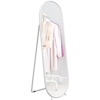 HOMCOM Homcom Espejo De Pie Cuerpo Entero 160x40 Cm Con Marco Met&aacute;lico, Espejo De Pared Ovalado Para Colgar Con Soporte, Para Sal&oacute;n, Entrada, Blanco