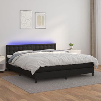 vidaXL Vidaxl - Cama Box Spring Colch&oacute;n Y Led Cuero Sint&eacute;tico Negro 160x200 Cm