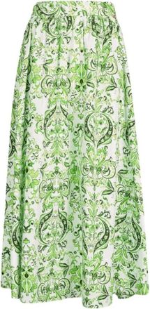 Liu Jo Rokken, Dames, Groen, L, Katoen, Paisley Print Katoenen Lange Rok