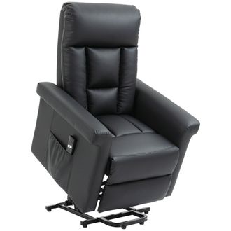 HOMCOM Power Lift Chair - PU Leather Electric Recliner with Side Pocket - Black | TJ Hughes