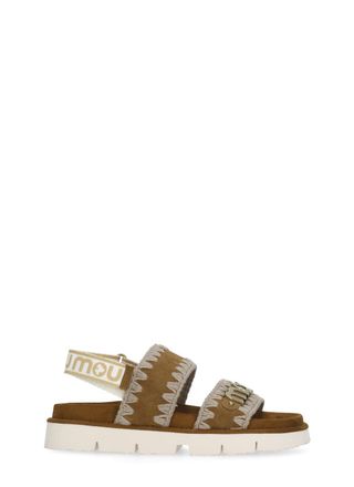 Mou Brown Bio Suede Stitch Details Sandals