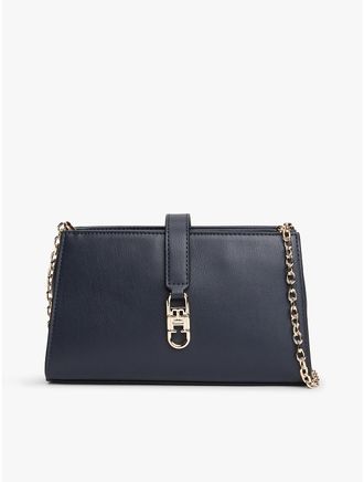 Tommy Hilfiger Womens Polished Monogram Chain Crossbody Bag - Blue