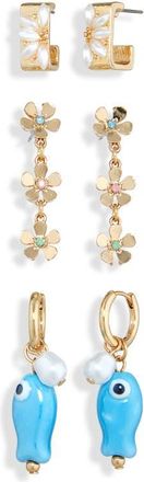 BP. Set of 3 Pairs Fish Hoop & Drop Earrings in Gold Multi at Nordstrom