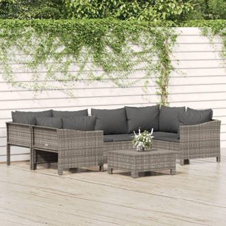 vidaXL Set De Muebles De Jard&iacute;n 7 Pzas Y Cojines Rat&aacute;n Sint&eacute;tico Gris Vidaxl