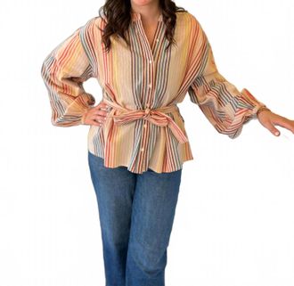 FRNCH Jocelyn Striped Belted Blouse In Multicolor