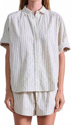 Apiece Apart Breaze Shirt In Pina Stripes Cream & Navy
