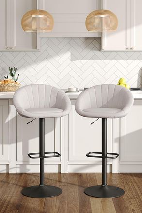Living and Home 2 Set Chic Linen Swivel Breakfast Bar Stools with Shell Shaped Backrest