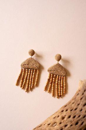 Kalalou Raffia And Mango Wood Beaded Earrings
